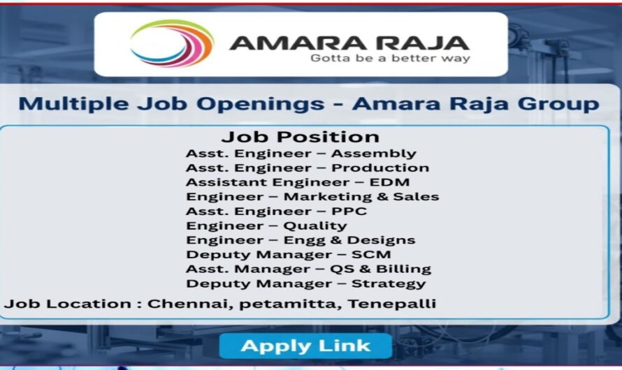 10+ Mechanical Assembly Engineer Jobs at Amara Raja Petamitta – Apply Online Now