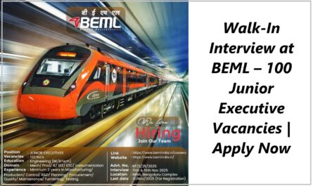 Walk-In Interview at BEML – 100 Junior Executive Vacancies Apply Now