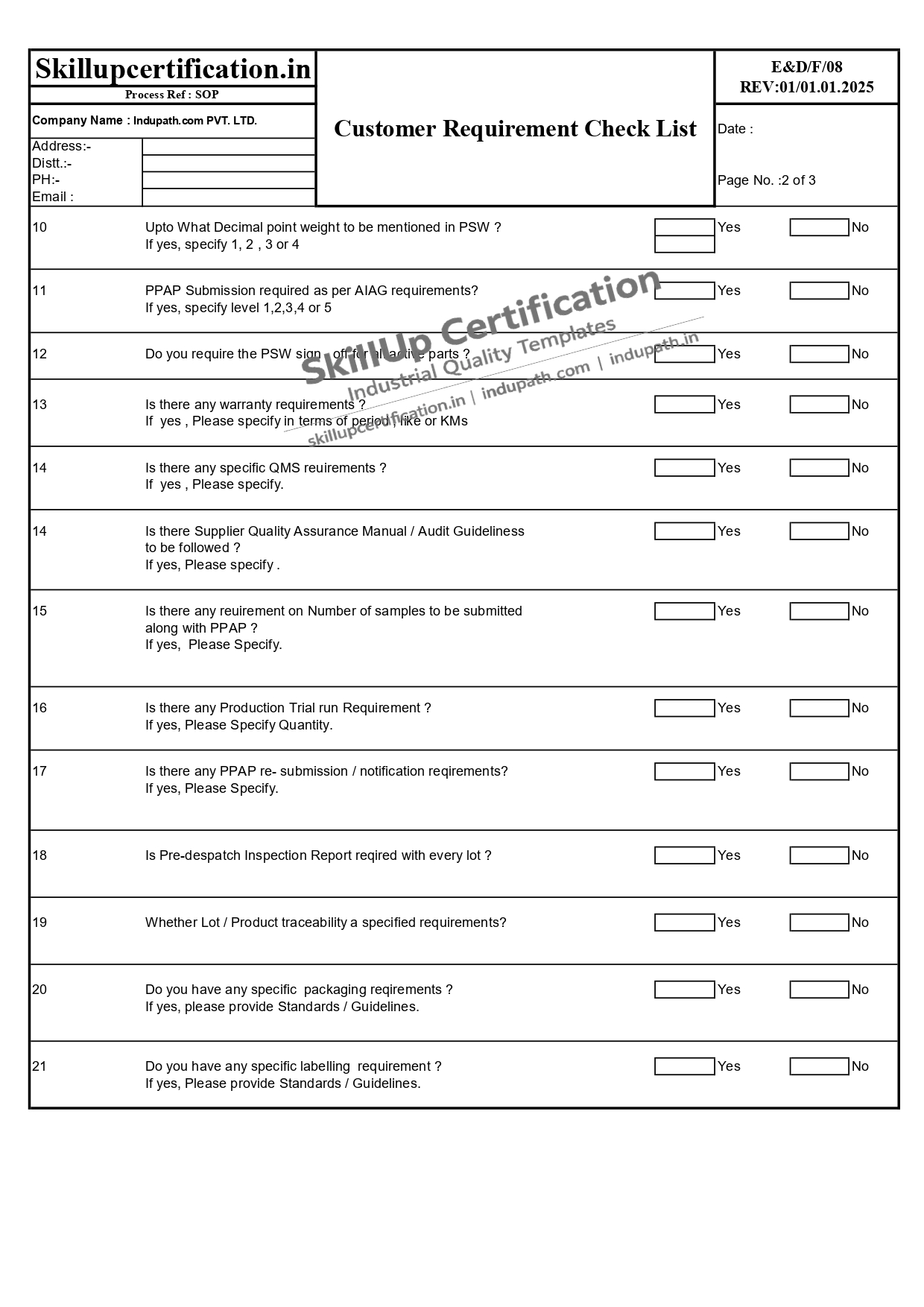 Customer Requirement Check List Template download - 28 Key Points Explained 3 Customer Requirement Check List Template used for APQP and PPAP requirement gathering